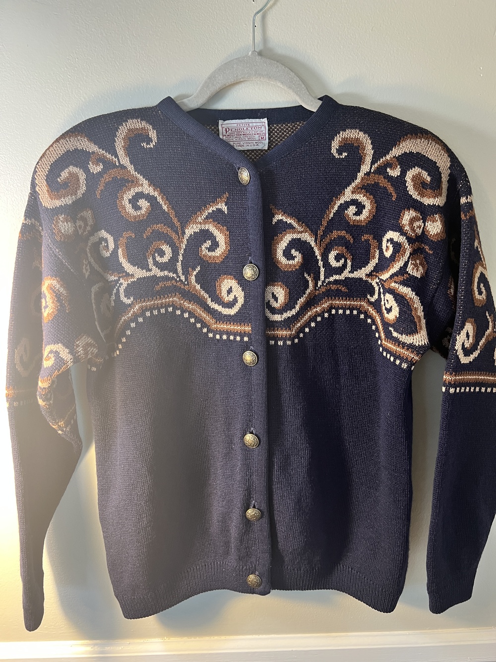 Pendleton Women's Navy Blue Cardigan Sweater Size M 100% Wool USA Made Vintage